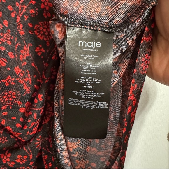 Maje Rouge Red and Black Floral Sheer Top Size 1 - Picture 6 of 9